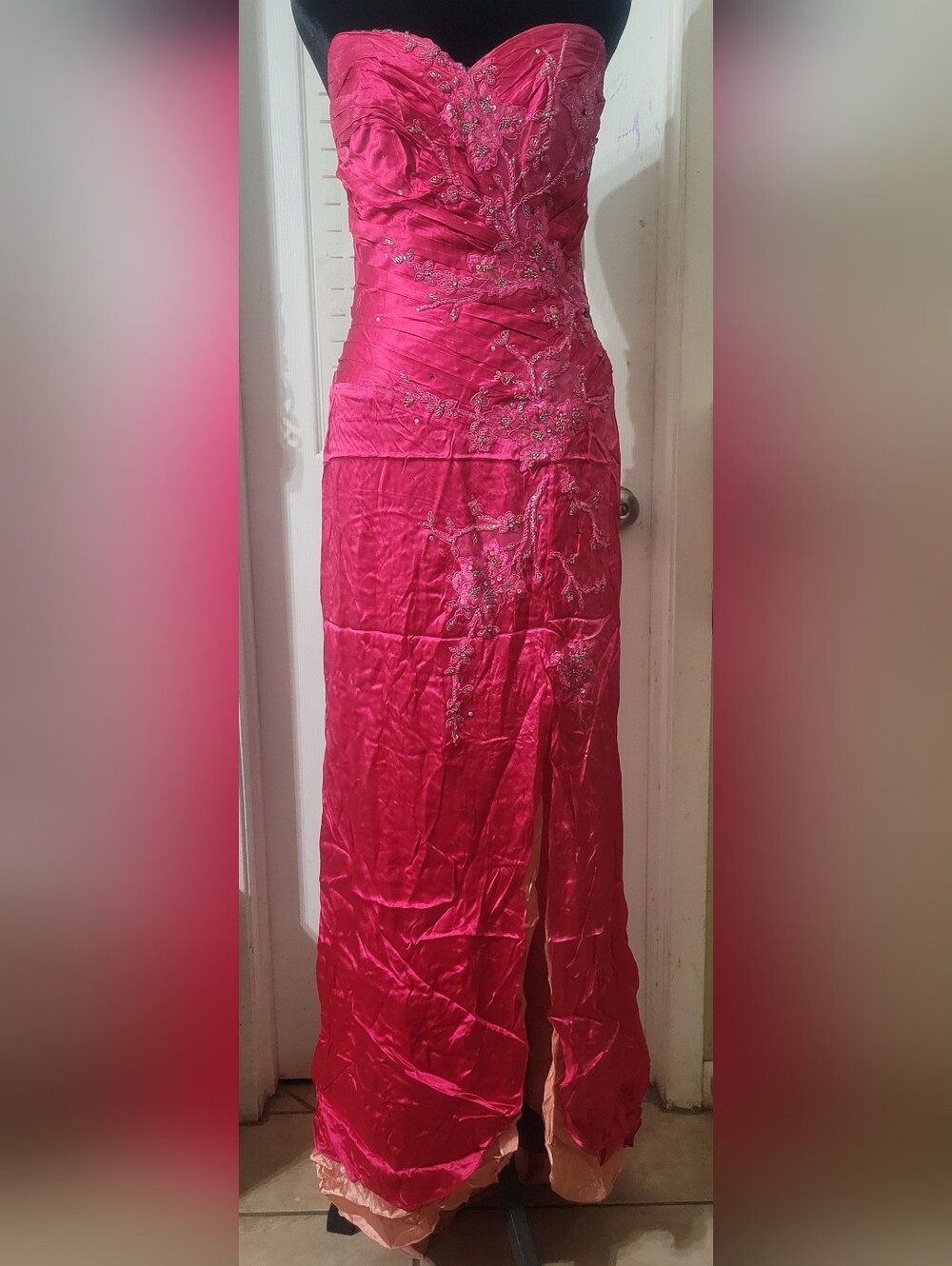 Strapless Fuchsia Prom Dress with Beaded Detail